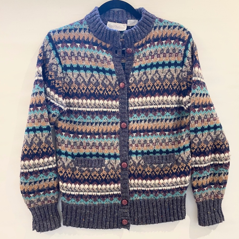 Vintage Fair Isle Cardigan M Cottagecore Knit Nordic Retro Lodge Whimsigoth